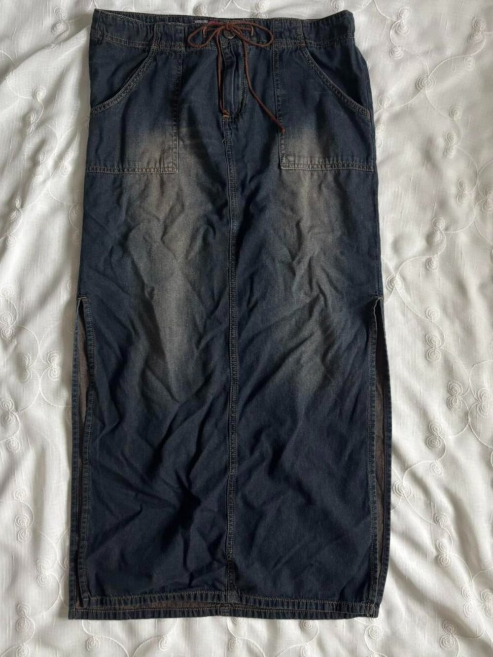 Outlooks 100% cotton maxi skirt with slits on the sides and tie waist and pocket